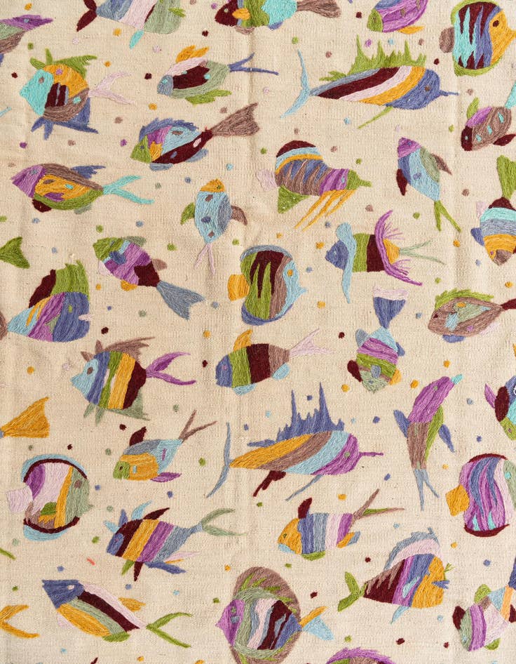 Detail image of  6' 4 x 9' 5  Hand Woven Kilim Suzani Wool Rug