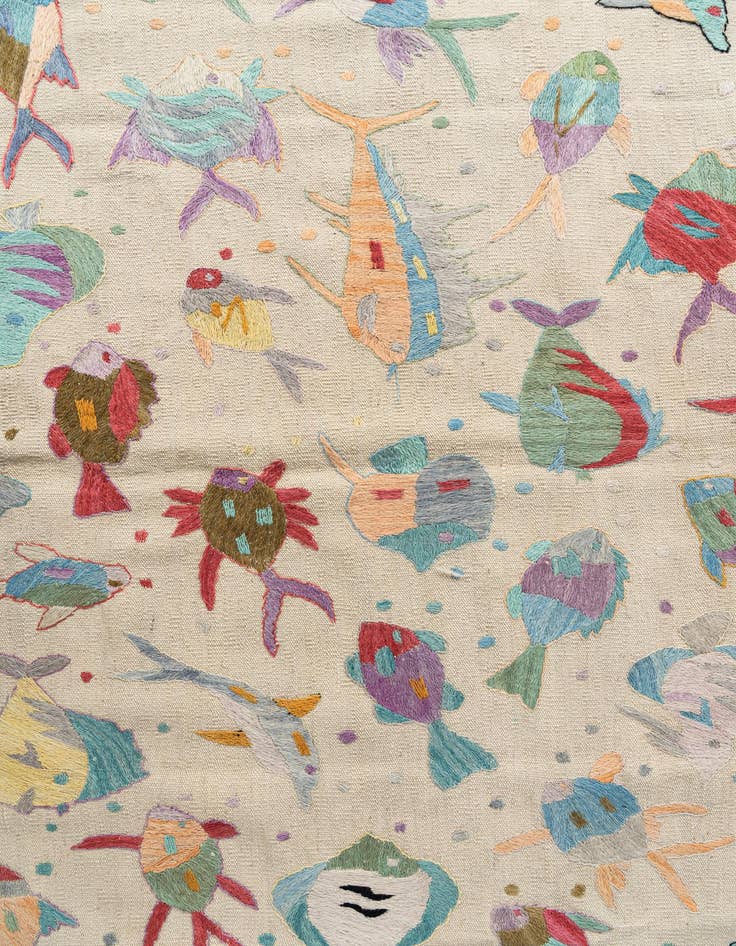 Detail image of  7' 1 x 9' 8  Hand Woven Kilim Suzani Wool Rug