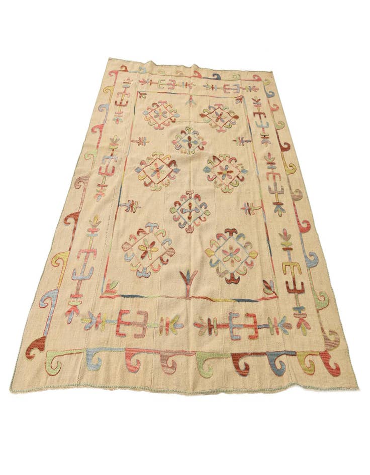 Detail image of  5' 7 x 7' 5  Hand Woven Kilim Suzani Wool Rug