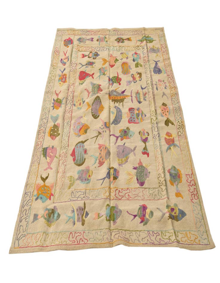 Detail image of  4' 9 x 6' 4  Hand Woven Kilim Suzani Wool Rug