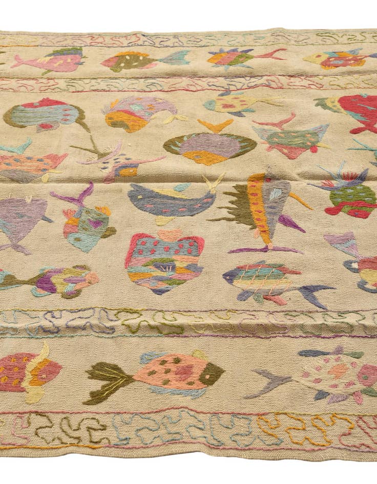 Detail image of  4' 9 x 6' 4  Hand Woven Kilim Suzani Wool Rug