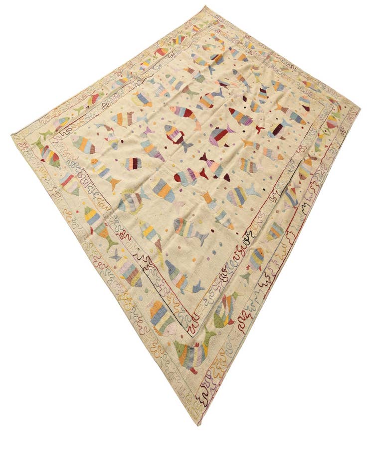 Detail image of  7' 2 x 9' 6  Hand Woven Kilim Suzani Wool Rug