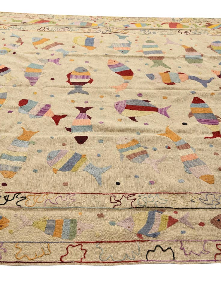 Detail image of  7' 2 x 9' 6  Hand Woven Kilim Suzani Wool Rug