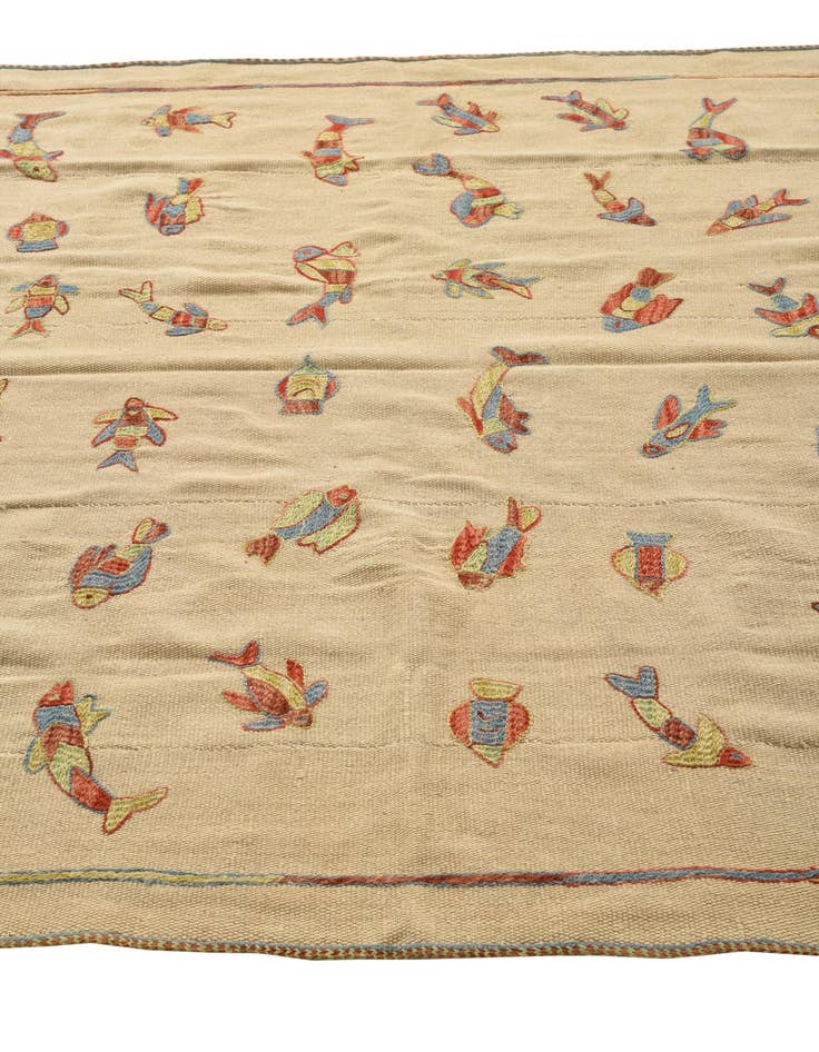 Detail image of  5' x 6' 6  Hand Woven Kilim Suzani Wool Rug