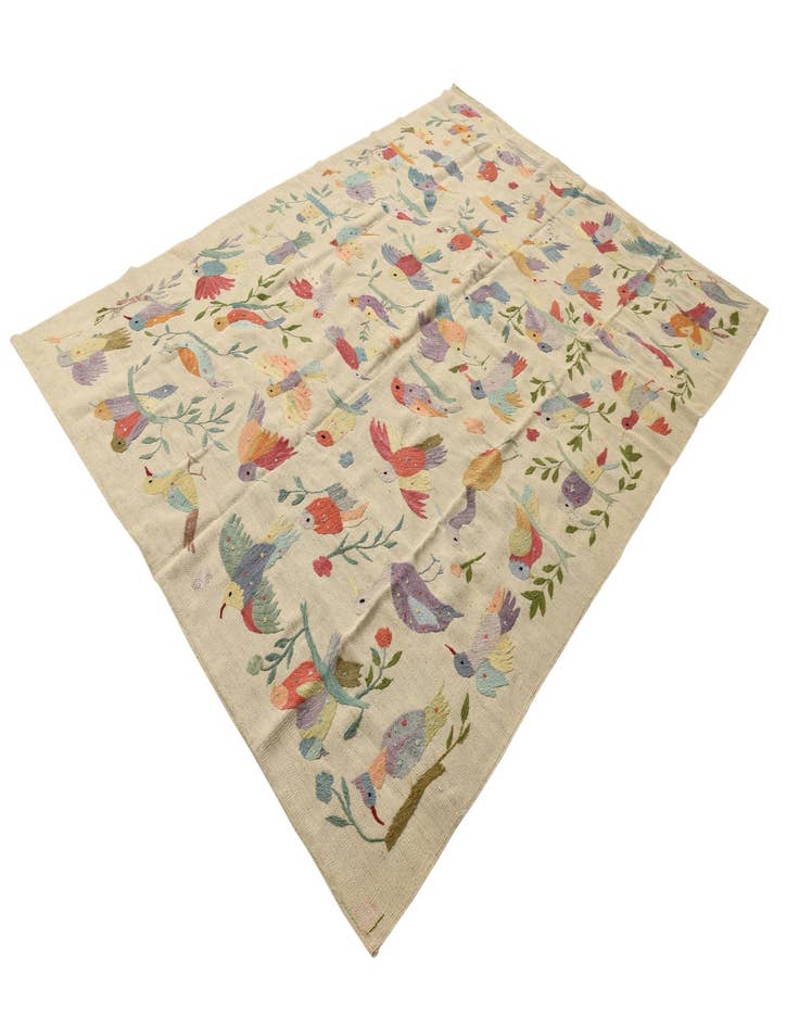 Detail image of  6' 8 x 8' 11  Hand Woven Kilim Suzani Wool Rug