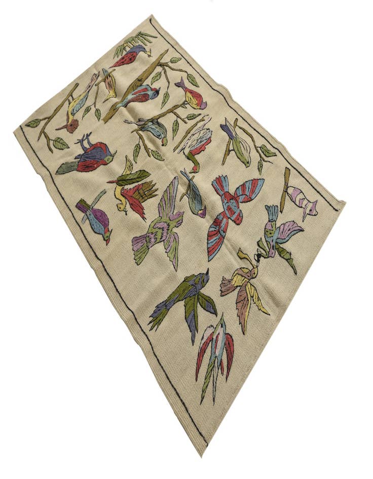 Detail image of  3' 2 x 4' 8  Hand Woven Kilim Suzani Wool Rug