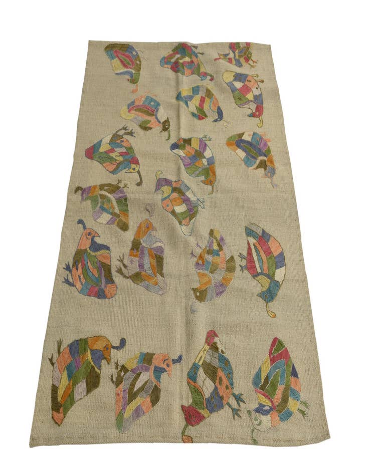 Detail image of  3' 3 x 4' 7  Hand Woven Kilim Suzani Wool Rug