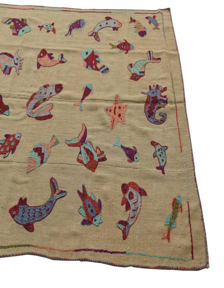 Detail image of  4' 7 x 7'  Hand Woven Kilim Suzani Wool Rug