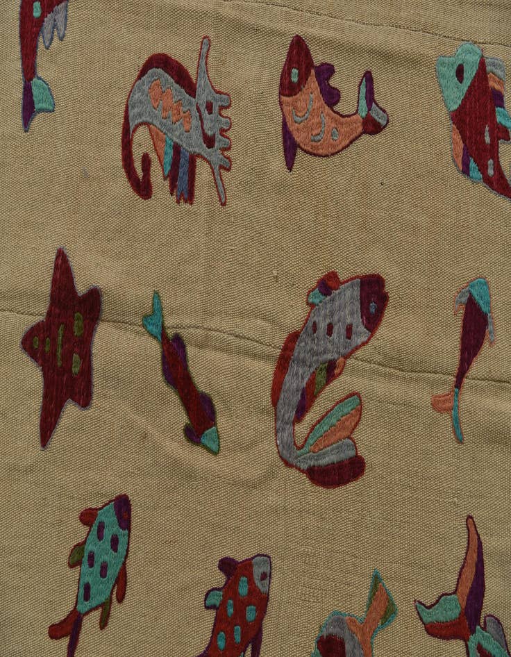 Detail image of  4' 7 x 7'  Hand Woven Kilim Suzani Wool Rug