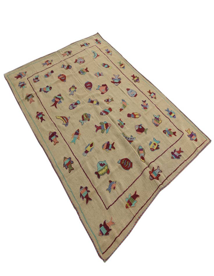 Detail image of  5' x 6' 8  Hand Woven Kilim Suzani Wool Rug