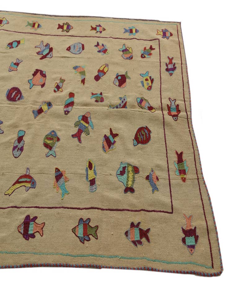 Detail image of  5' x 6' 8  Hand Woven Kilim Suzani Wool Rug