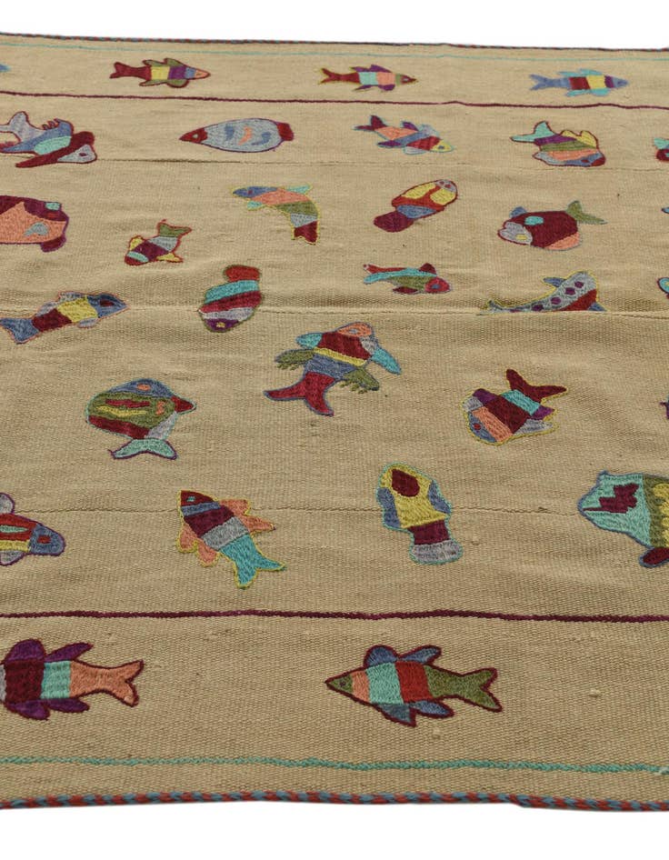 Detail image of  5' x 6' 8  Hand Woven Kilim Suzani Wool Rug