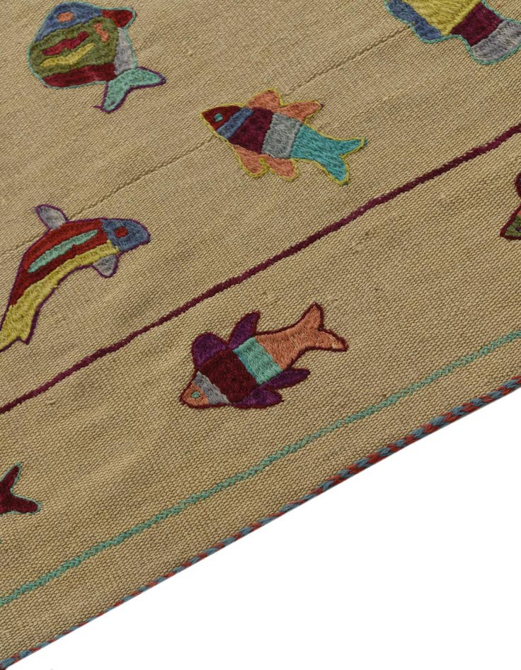Detail image of  5' x 6' 8  Hand Woven Kilim Suzani Wool Rug