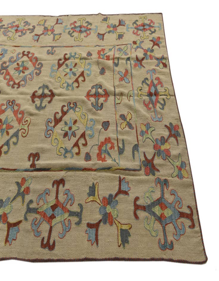 Detail image of  6' x 7' 8  Hand Woven Kilim Suzani Wool Rug