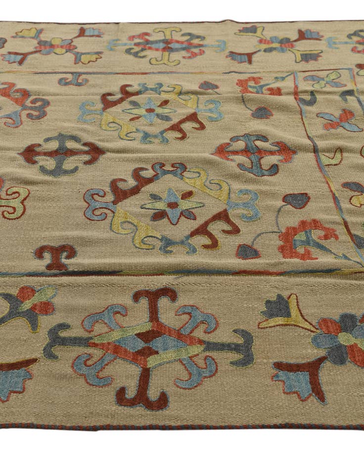 Detail image of  6' x 7' 8  Hand Woven Kilim Suzani Wool Rug
