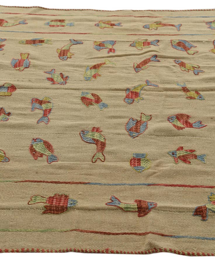 Detail image of  5' x 6' 3  Hand Woven Kilim Suzani Wool Rug