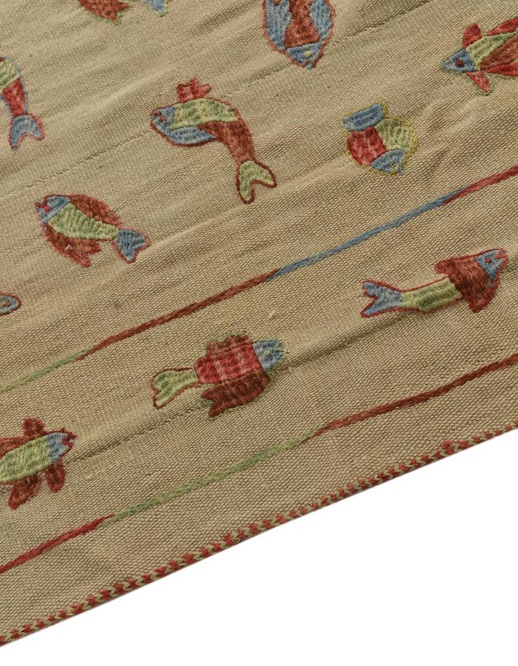 Detail image of  5' x 6' 3  Hand Woven Kilim Suzani Wool Rug