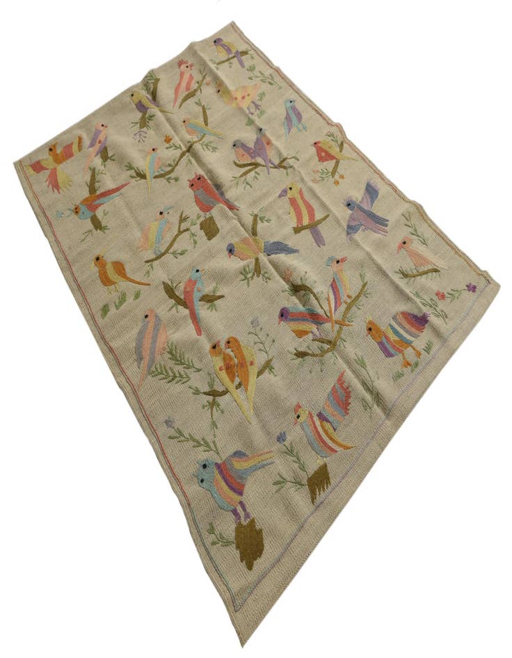 Detail image of  4' 2 x 5' 6  Hand Woven Kilim Suzani Wool Rug