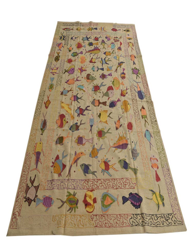 Detail image of  6' 4 x 9' 6  Hand Woven Kilim Suzani Wool Rug