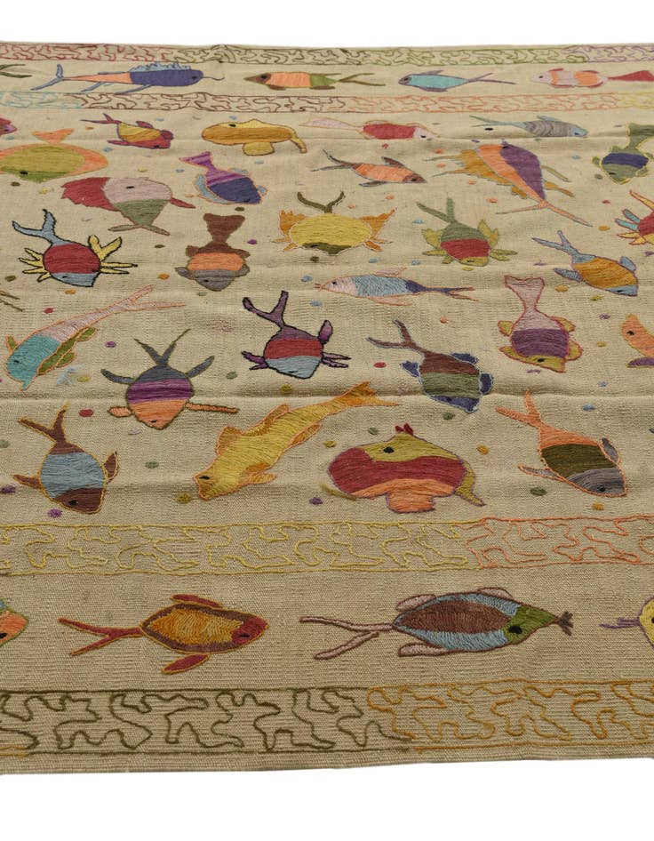 Detail image of  6' 4 x 9' 6  Hand Woven Kilim Suzani Wool Rug