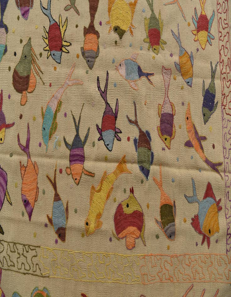 Detail image of  6' 4 x 9' 6  Hand Woven Kilim Suzani Wool Rug