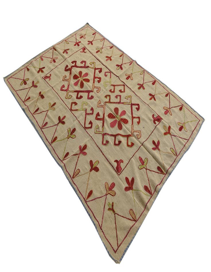 Detail image of  4' 8 x 6' 8  Hand Woven Kilim Suzani Wool Rug