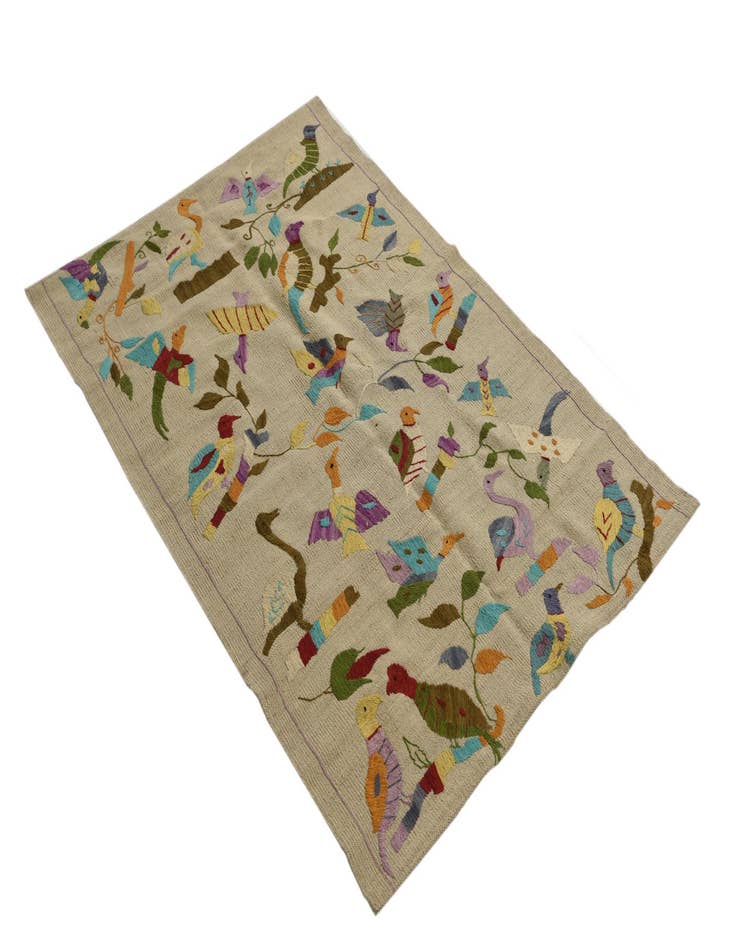 Detail image of  3' 2 x 4' 7  Hand Woven Kilim Suzani Wool Rug