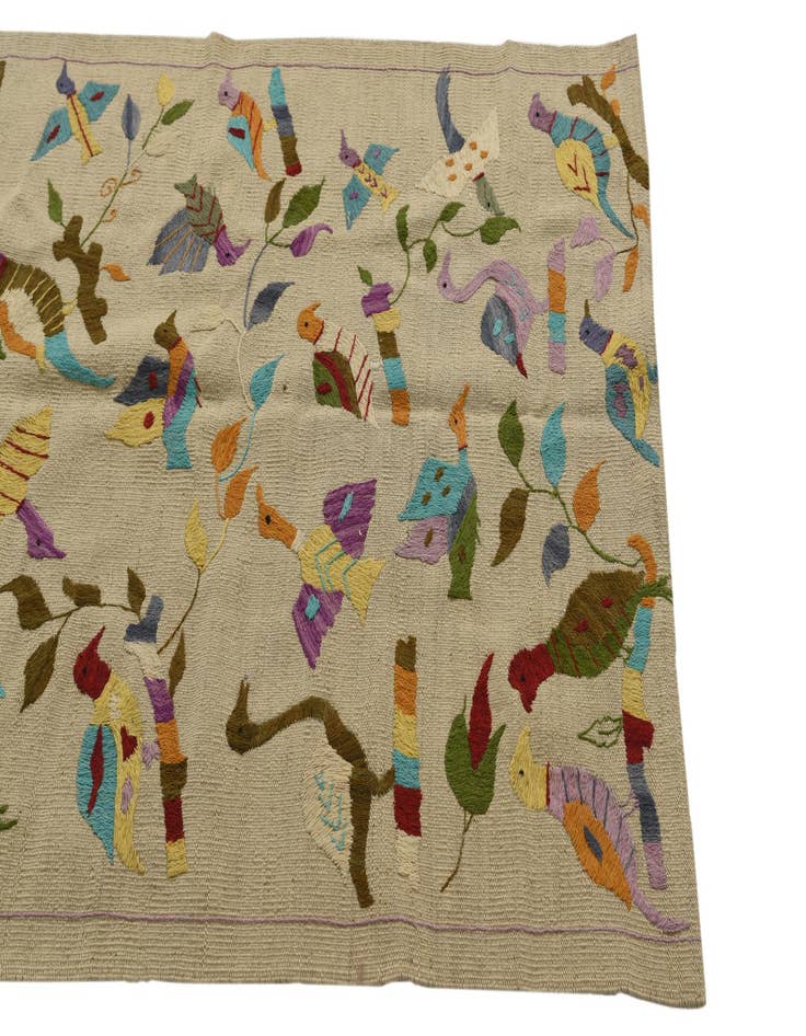 Detail image of  3' 2 x 4' 7  Hand Woven Kilim Suzani Wool Rug