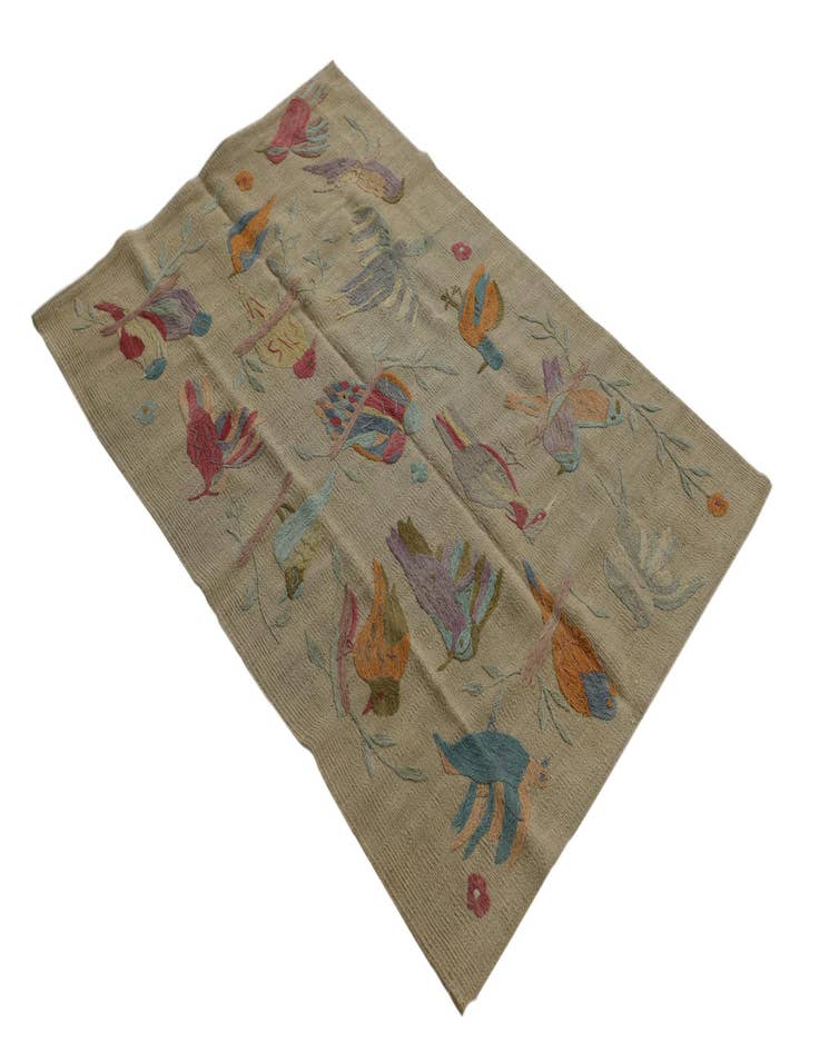 Detail image of  3' 1 x 4' 7  Hand Woven Kilim Suzani Wool Rug