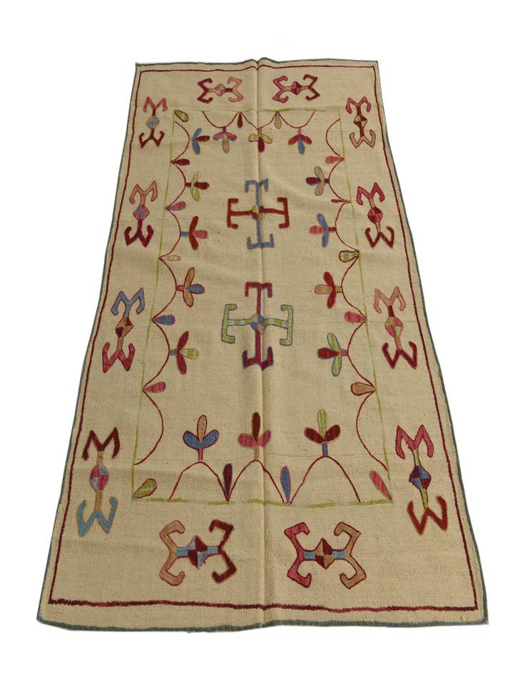 Detail image of  4' x 5' 8  Hand Woven Kilim Suzani Wool Rug