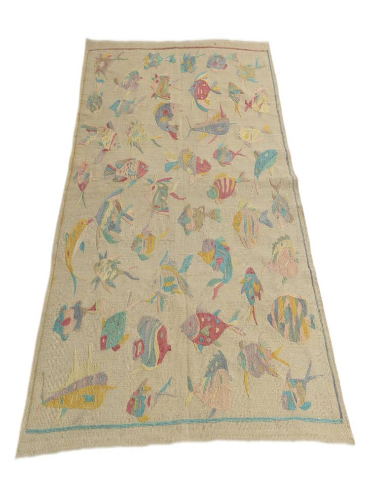 Detail image of  4' 3 x 5' 8  Hand Woven Kilim Suzani Wool Rug