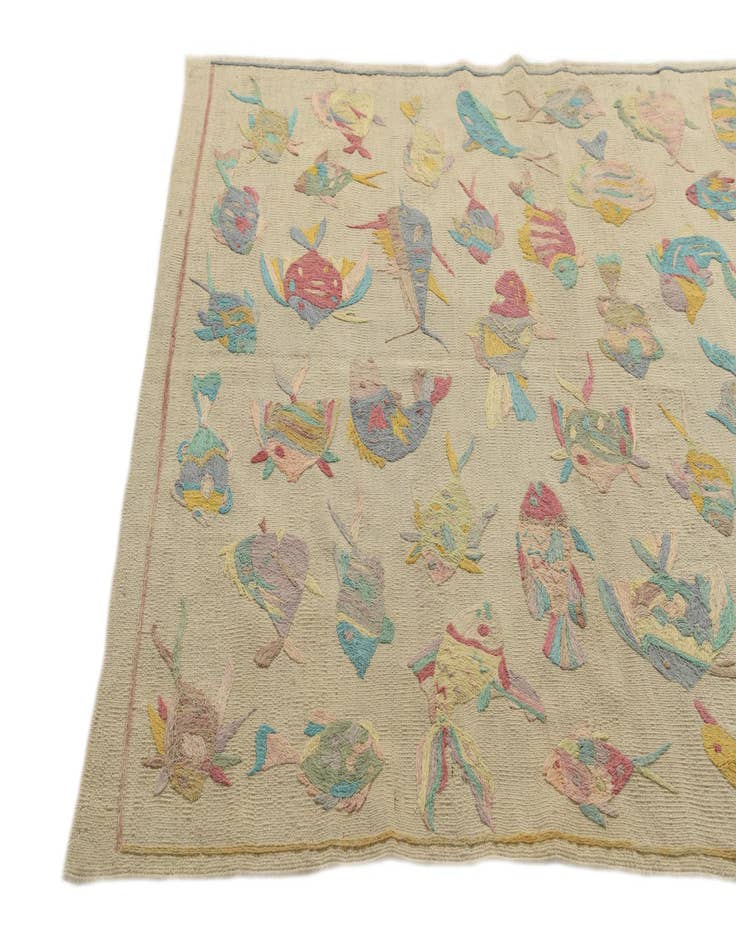 Detail image of  4' 3 x 5' 8  Hand Woven Kilim Suzani Wool Rug