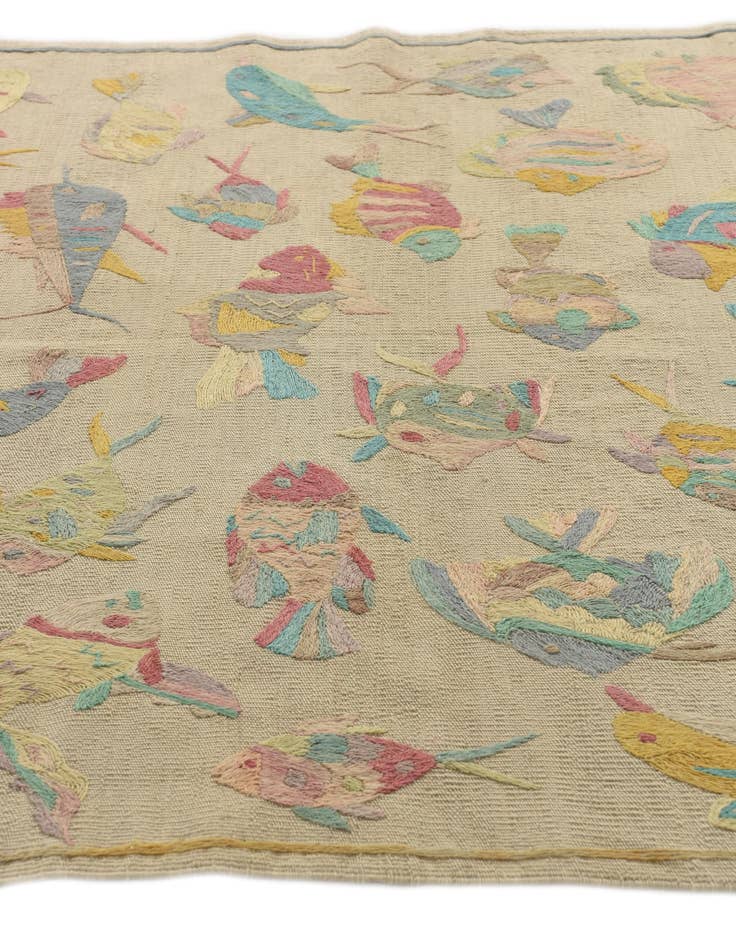 Detail image of  4' 3 x 5' 8  Hand Woven Kilim Suzani Wool Rug