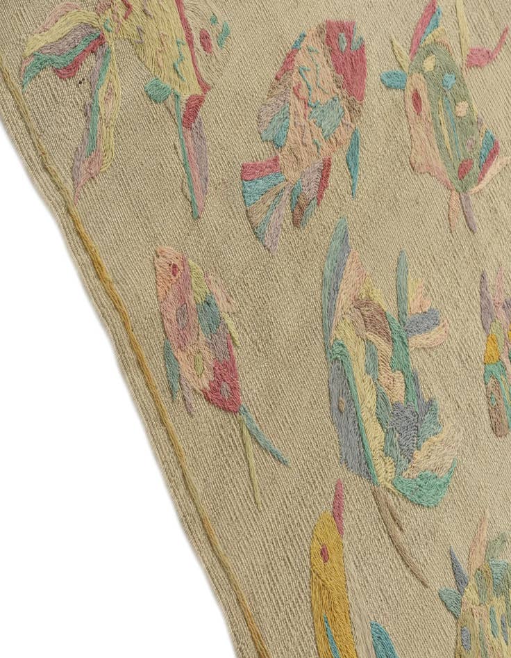 Detail image of  4' 3 x 5' 8  Hand Woven Kilim Suzani Wool Rug