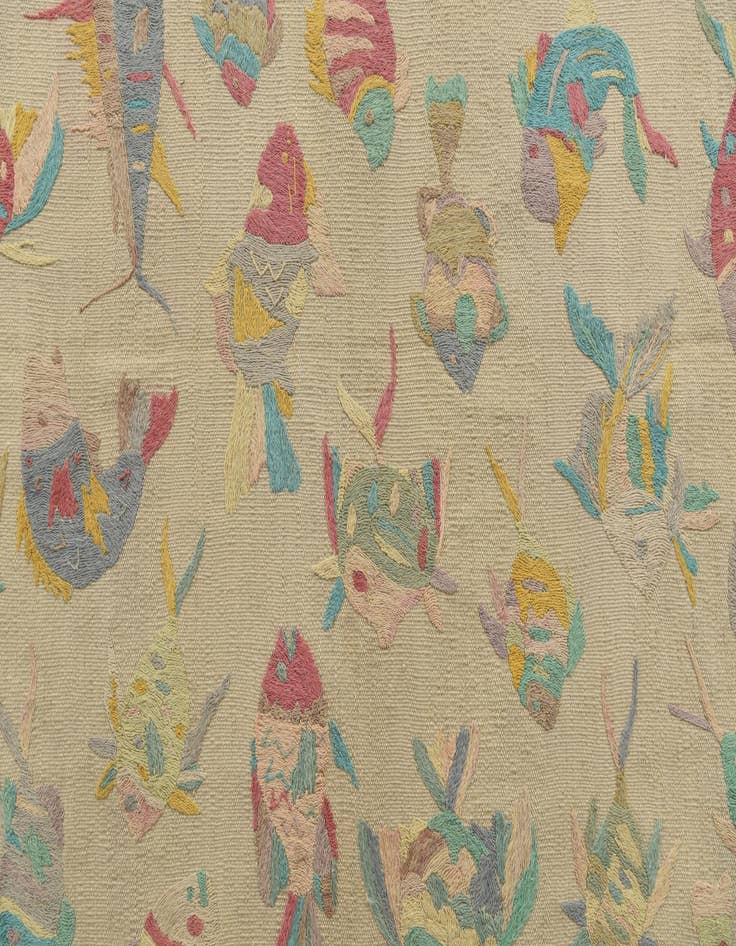 Detail image of  4' 3 x 5' 8  Hand Woven Kilim Suzani Wool Rug