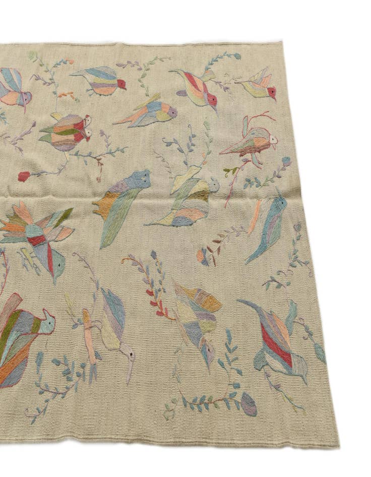 Detail image of  4' 2 x 5' 9  Hand Woven Kilim Suzani Wool Rug