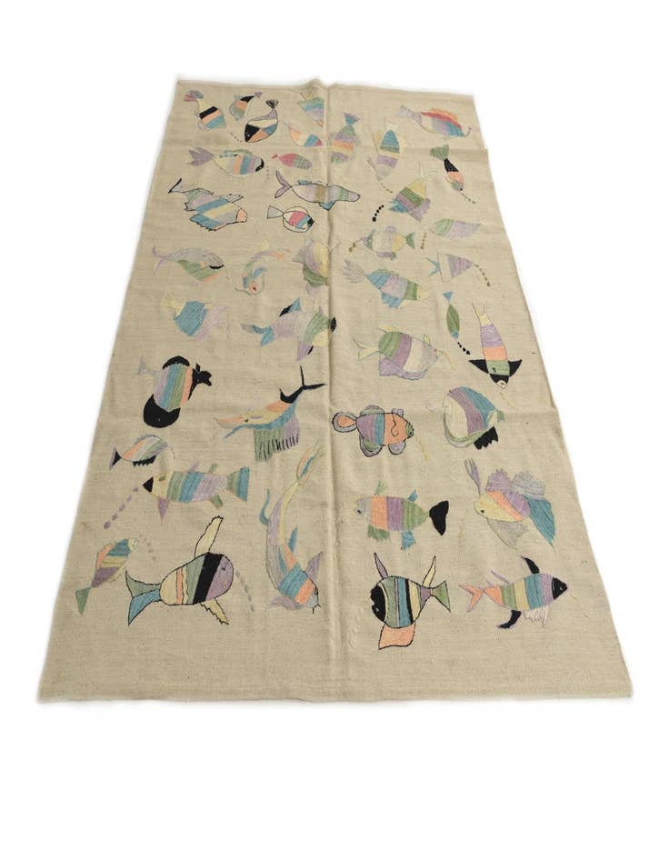 Detail image of  5' 8 x 7' 4  Hand Woven Kilim Suzani Wool Rug