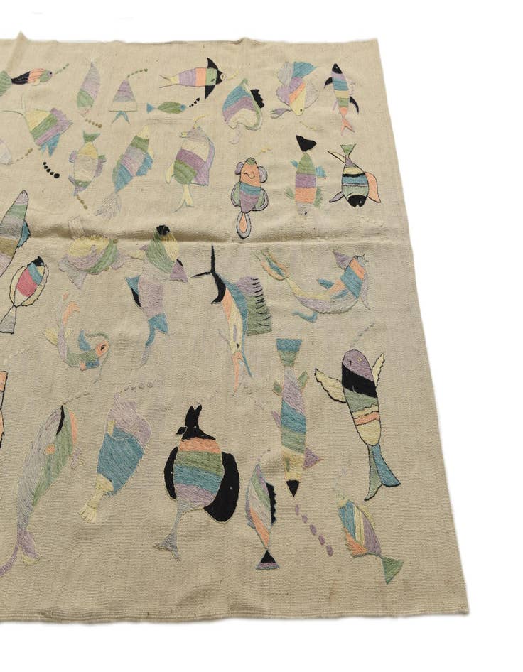 Detail image of  5' 8 x 7' 4  Hand Woven Kilim Suzani Wool Rug