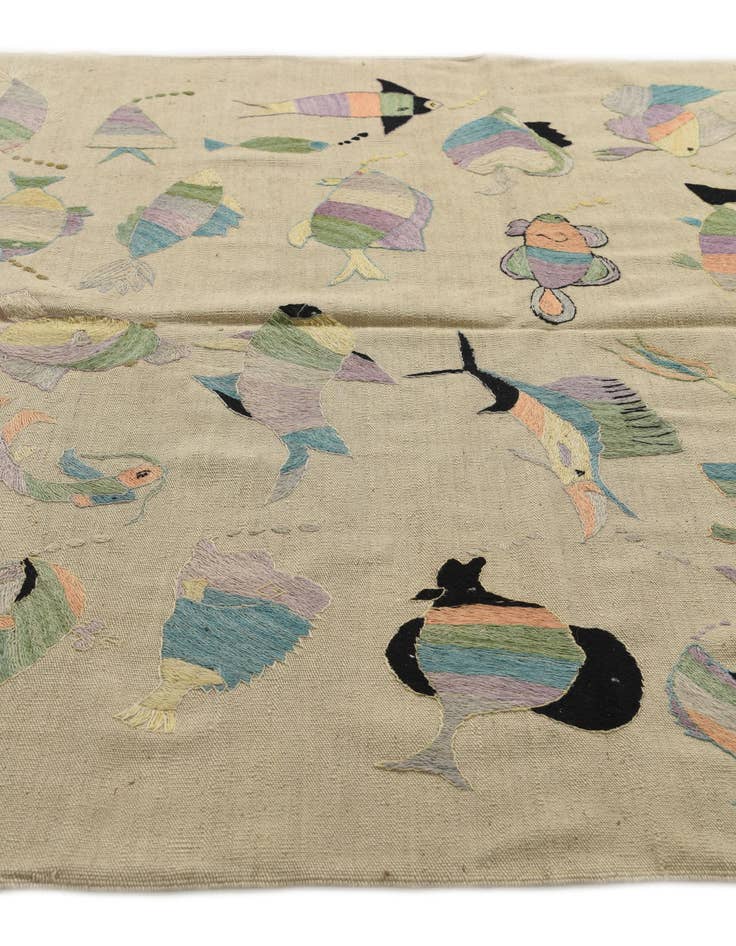 Detail image of  5' 8 x 7' 4  Hand Woven Kilim Suzani Wool Rug