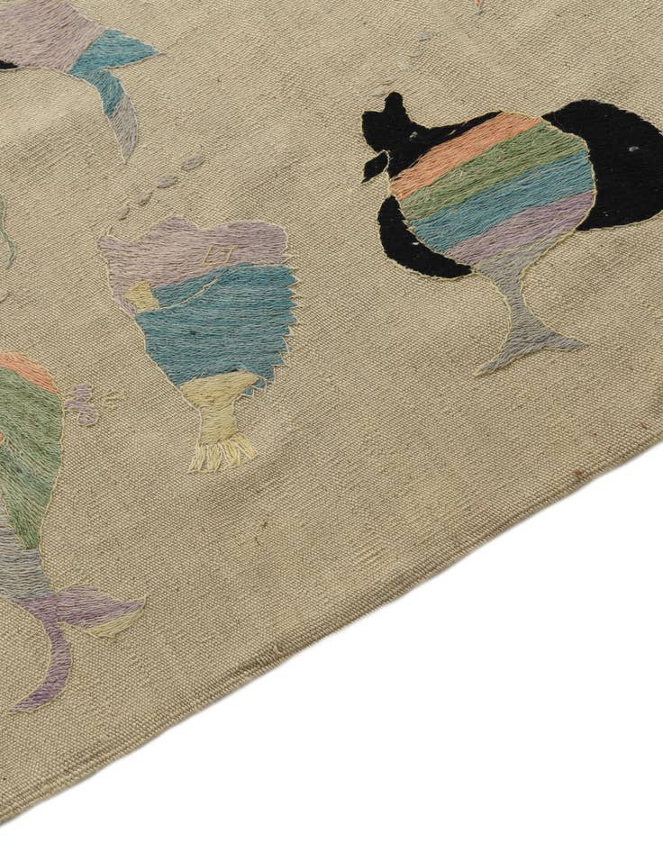 Detail image of  5' 8 x 7' 4  Hand Woven Kilim Suzani Wool Rug