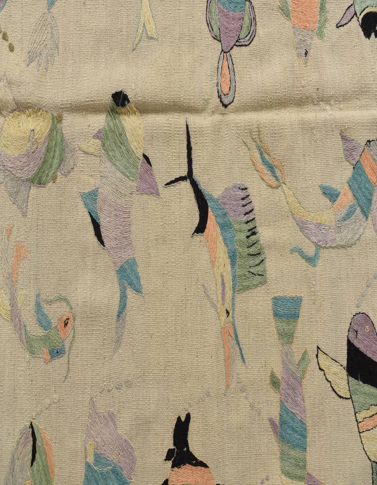 Detail image of  5' 8 x 7' 4  Hand Woven Kilim Suzani Wool Rug