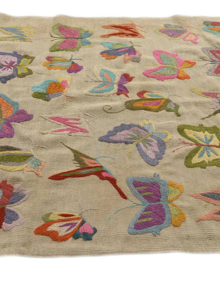 Detail image of  4' x 5' 6  Hand Woven Kilim Suzani Wool Rug