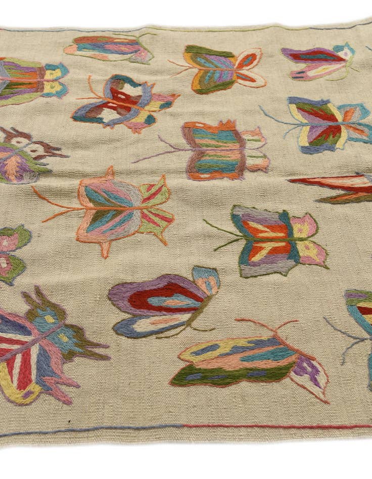 Detail image of  4' 1 x 5' 6  Hand Woven Kilim Suzani Wool Rug