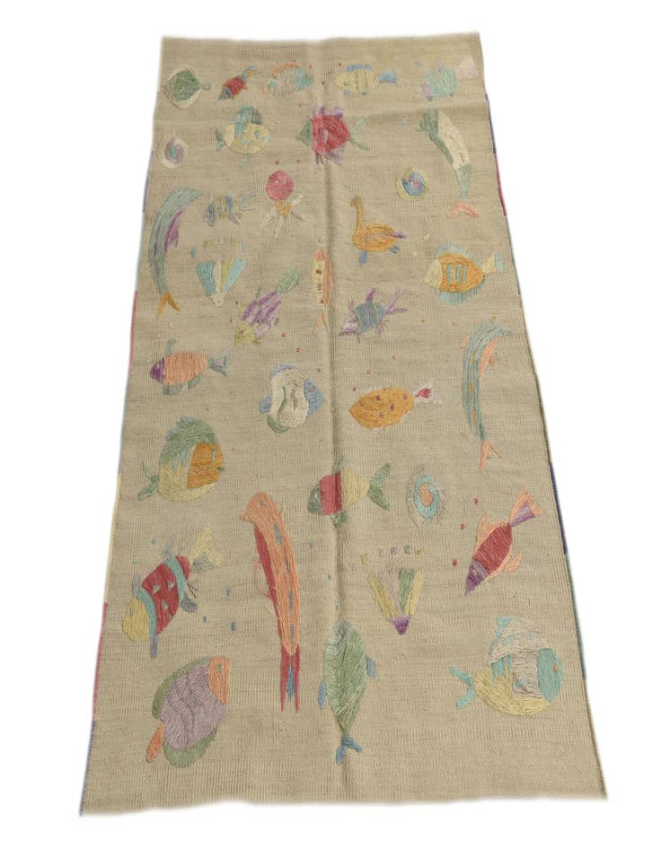 Detail image of  3' 2 x 4' 6  Hand Woven Kilim Suzani Wool Rug