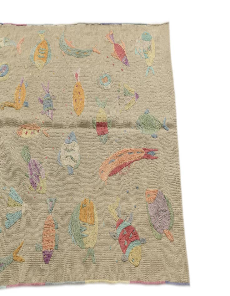 Detail image of  3' 2 x 4' 6  Hand Woven Kilim Suzani Wool Rug