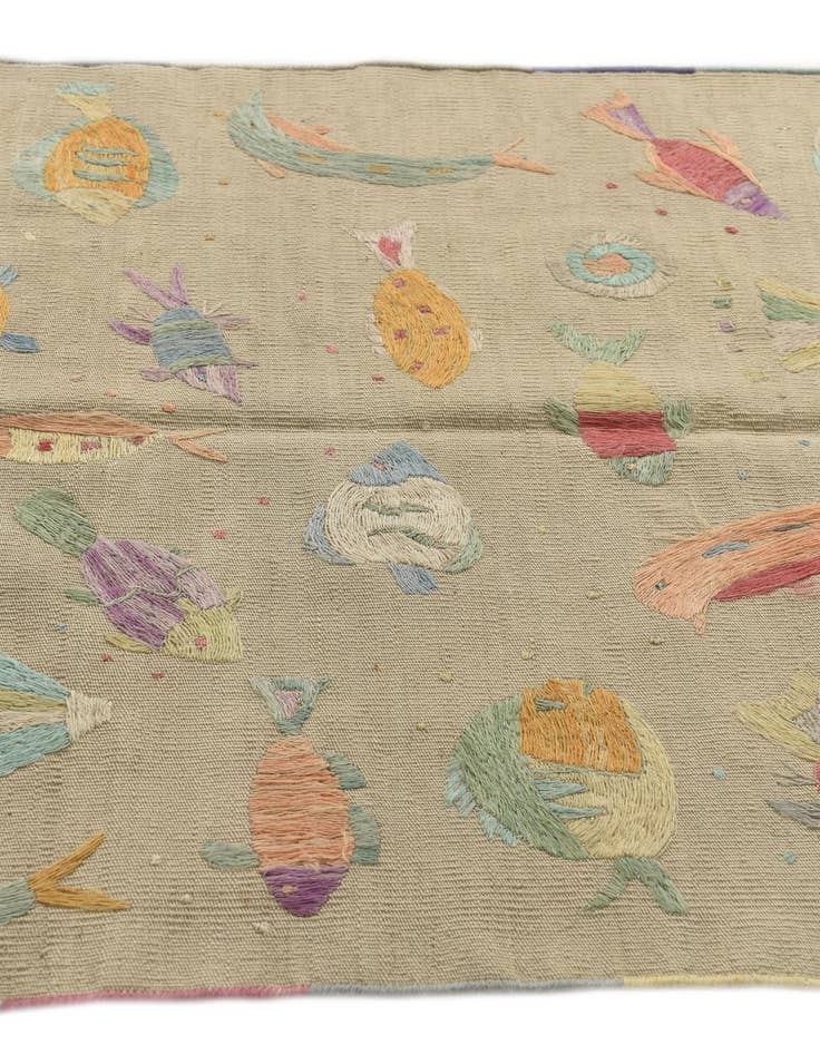 Detail image of  3' 2 x 4' 6  Hand Woven Kilim Suzani Wool Rug