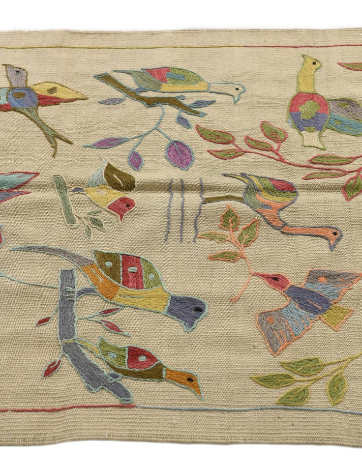 Detail image of  3' 1 x 4' 9  Hand Woven Kilim Suzani Wool Rug