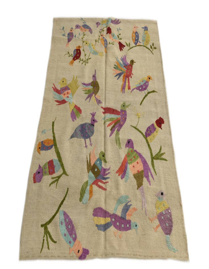 Detail image of  3' 3 x 4' 7  Hand Woven Kilim Suzani Wool Rug