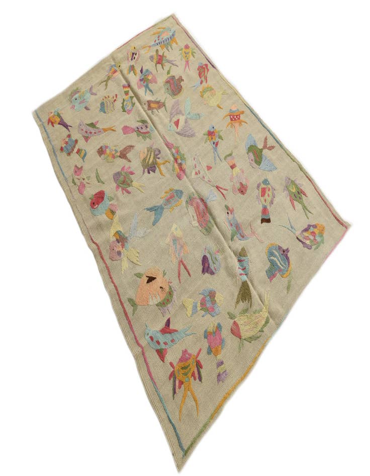 Detail image of  4' x 5' 6  Hand Woven Kilim Suzani Wool Rug