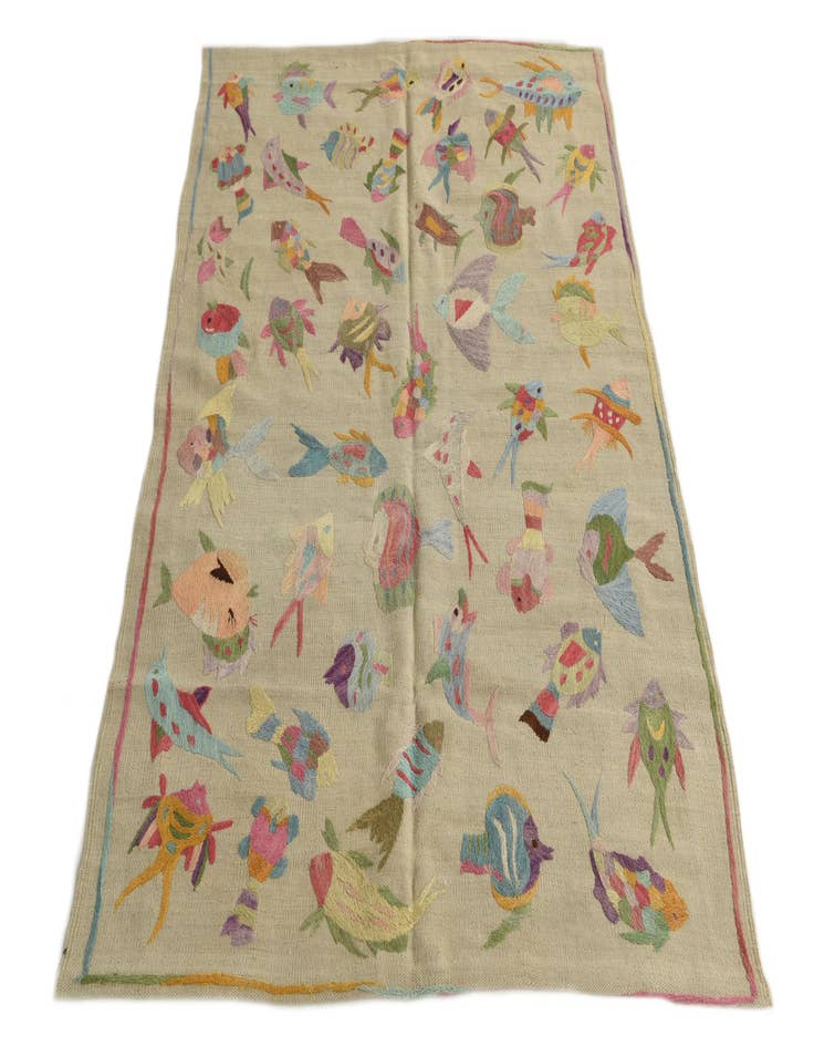 Detail image of  4' x 5' 6  Hand Woven Kilim Suzani Wool Rug